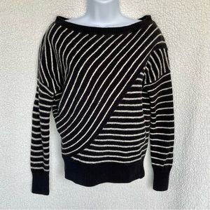 EUC All Saints black & white boatneck long-sleeve oversized pullover sweater
